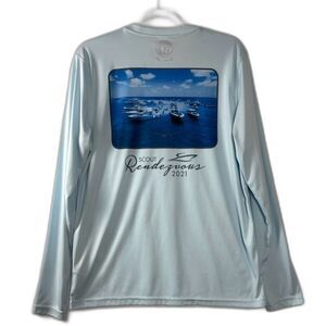 Vapor Apparel Scout Boats Rendezvous 2021 Fishing Shirt Mens Medium Blue UPF
